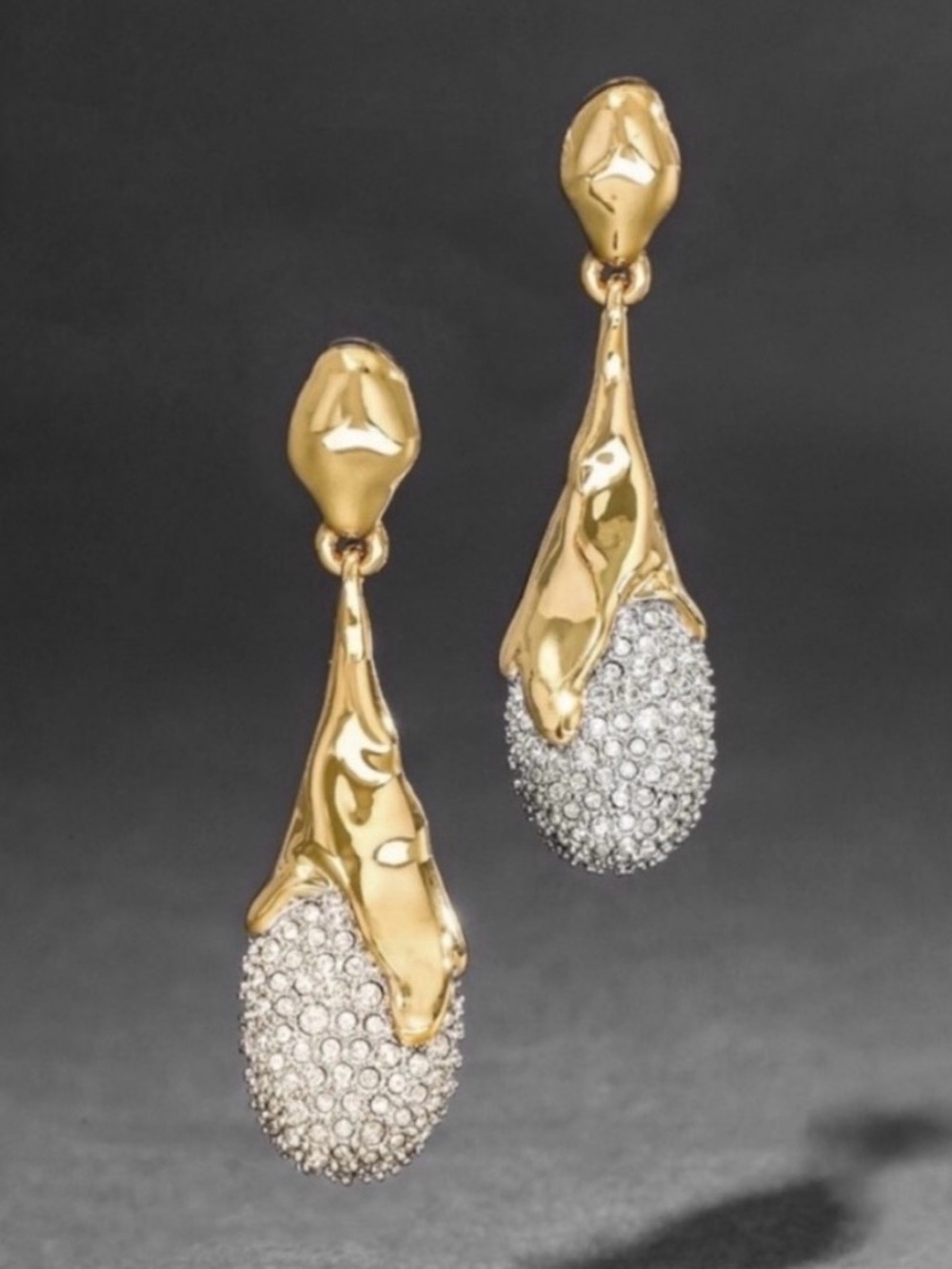 NEW Alexis Bittar Solanales Crystal Teardrop Earrings Gold Clear SB01